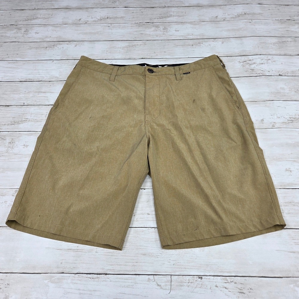 Hurley Phantom Hybrid Walkshorts Men 32 Tan Khaki Quick Dry Boardshorts‎ Damaged